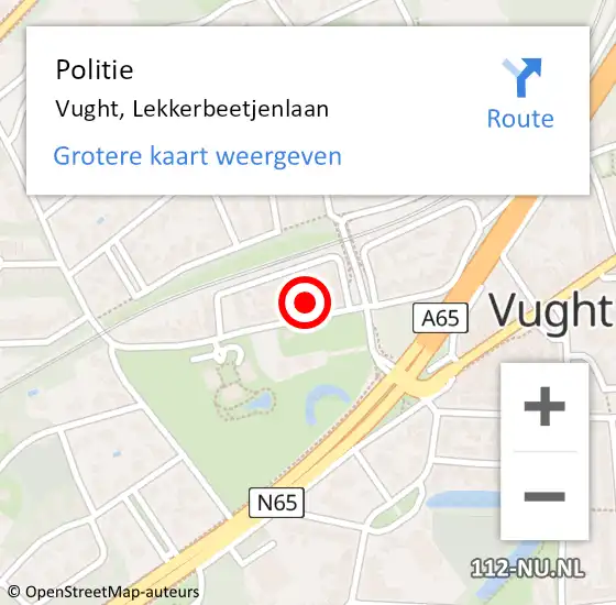 Locatie op kaart van de 112 melding: Politie Vught, Lekkerbeetjenlaan op 21 april 2022 09:23