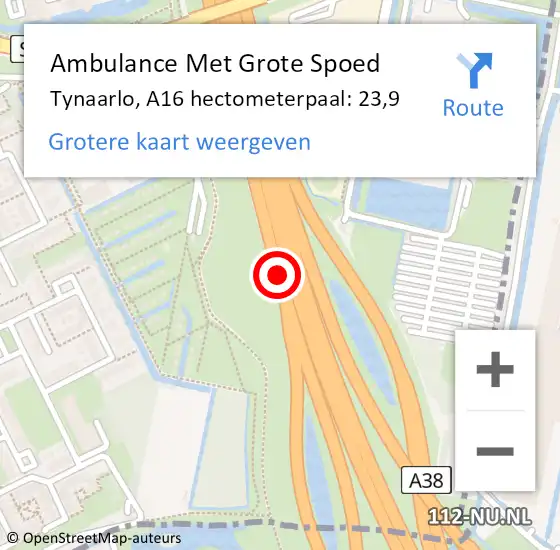 Locatie op kaart van de 112 melding: Ambulance Met Grote Spoed Naar Tynaarlo, A16 hectometerpaal: 23,9 op 21 april 2022 09:41