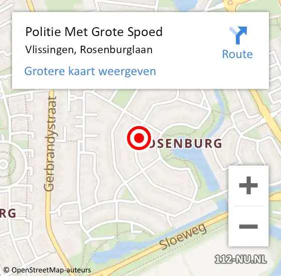 Locatie op kaart van de 112 melding: Politie Met Grote Spoed Naar Vlissingen, Rosenburglaan op 21 april 2022 09:49