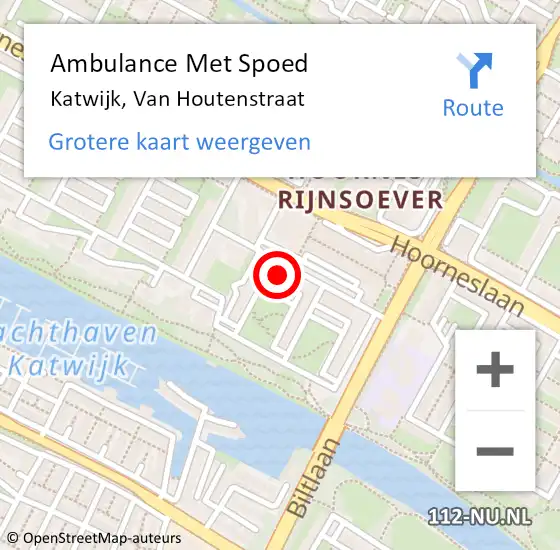 Locatie op kaart van de 112 melding: Ambulance Met Spoed Naar Katwijk, Van Houtenstraat op 21 april 2022 10:04