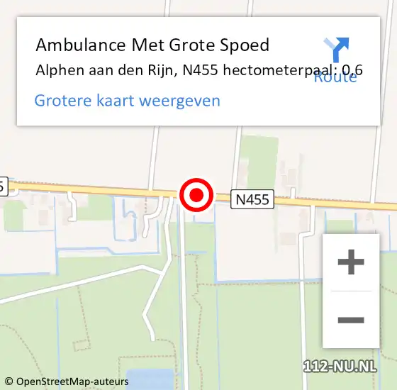 Locatie op kaart van de 112 melding: Ambulance Met Grote Spoed Naar Alphen aan den Rijn, N455 hectometerpaal: 0,6 op 21 april 2022 10:09
