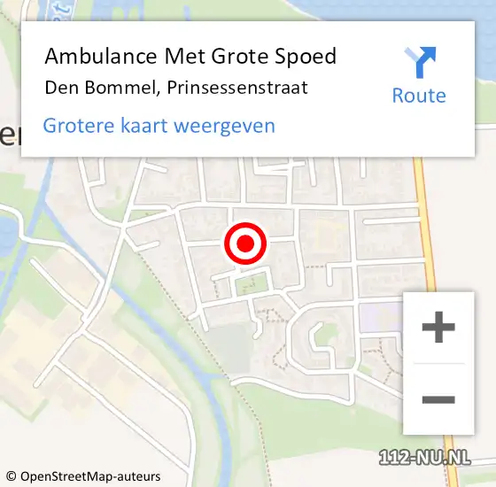 Locatie op kaart van de 112 melding: Ambulance Met Grote Spoed Naar Den Bommel, Prinsessenstraat op 21 april 2022 10:12