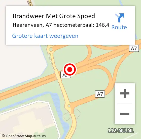 Locatie op kaart van de 112 melding: Brandweer Met Grote Spoed Naar Heerenveen, A7 hectometerpaal: 146,4 op 21 april 2022 10:20