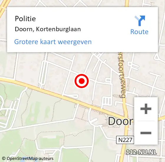 Locatie op kaart van de 112 melding: Politie Doorn, Kortenburglaan op 21 april 2022 10:28