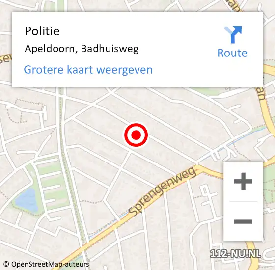 Locatie op kaart van de 112 melding: Politie Apeldoorn, Badhuisweg op 21 april 2022 10:34