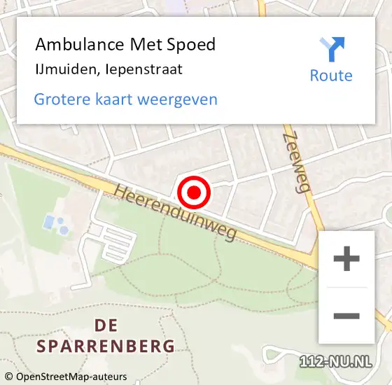 Locatie op kaart van de 112 melding: Ambulance Met Spoed Naar IJmuiden, Iepenstraat op 21 april 2022 10:43