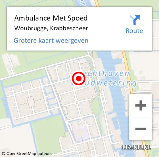 Locatie op kaart van de 112 melding: Ambulance Met Spoed Naar Woubrugge, Krabbescheer op 21 april 2022 10:51