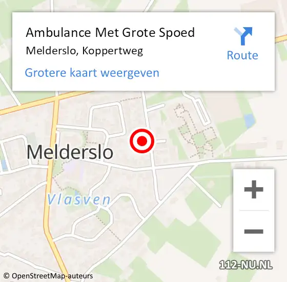Locatie op kaart van de 112 melding: Ambulance Met Grote Spoed Naar Melderslo, Koppertweg op 15 juli 2014 05:52