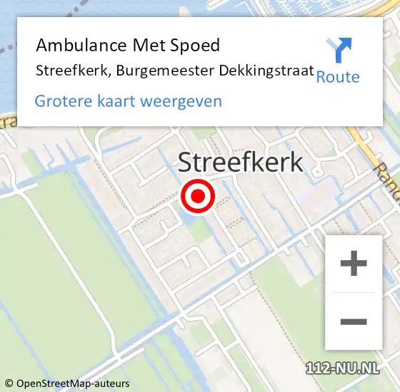 Locatie op kaart van de 112 melding: Ambulance Met Spoed Naar Streefkerk, Burgemeester Dekkingstraat op 21 april 2022 11:08