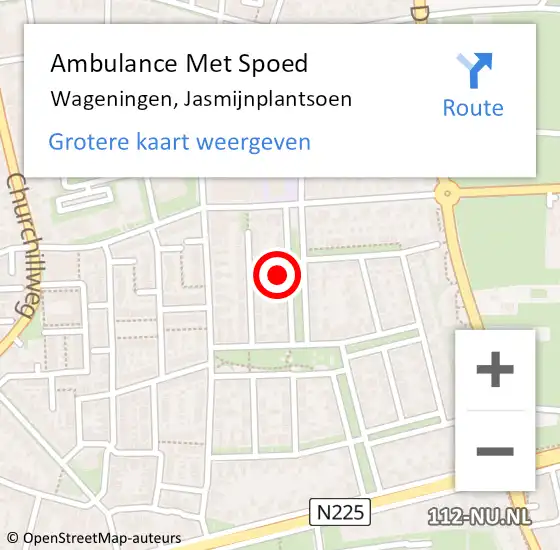 Locatie op kaart van de 112 melding: Ambulance Met Spoed Naar Wageningen, Jasmijnplantsoen op 21 april 2022 11:14