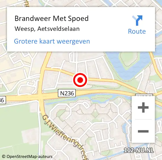 Locatie op kaart van de 112 melding: Brandweer Met Spoed Naar Weesp, Aetsveldselaan op 21 april 2022 11:34