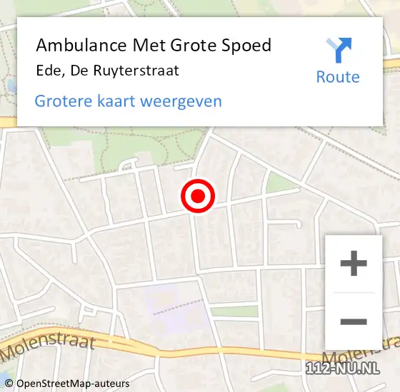 Locatie op kaart van de 112 melding: Ambulance Met Grote Spoed Naar Ede, De Ruyterstraat op 21 april 2022 11:44