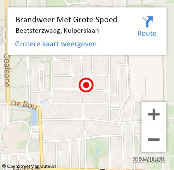 Locatie op kaart van de 112 melding: Brandweer Met Grote Spoed Naar Beetsterzwaag, Kuiperslaan op 21 april 2022 11:52