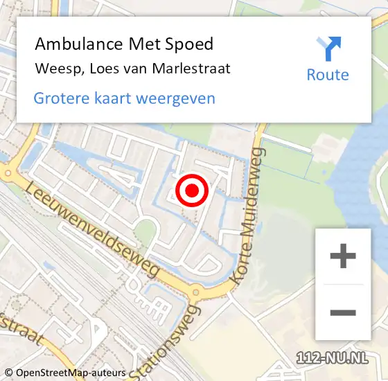 Locatie op kaart van de 112 melding: Ambulance Met Spoed Naar Weesp, Loes van Marlestraat op 21 april 2022 11:52