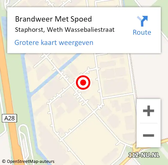 Locatie op kaart van de 112 melding: Brandweer Met Spoed Naar Staphorst, Weth Wassebaliestraat op 21 april 2022 12:24