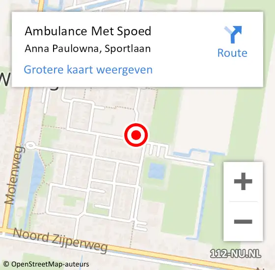 Locatie op kaart van de 112 melding: Ambulance Met Spoed Naar Anna Paulowna, Sportlaan op 21 april 2022 12:29