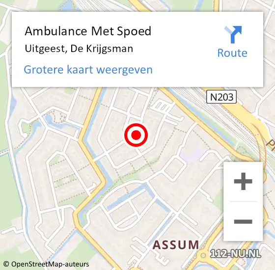 Locatie op kaart van de 112 melding: Ambulance Met Spoed Naar Uitgeest, De Krijgsman op 21 april 2022 12:31