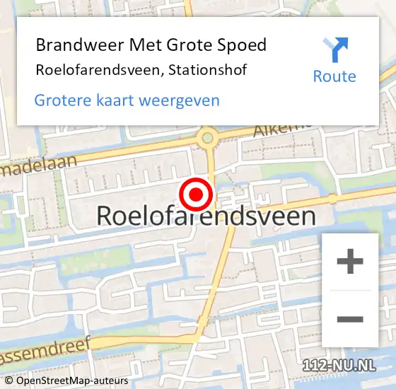 Locatie op kaart van de 112 melding: Brandweer Met Grote Spoed Naar Roelofarendsveen, Stationshof op 21 april 2022 12:43