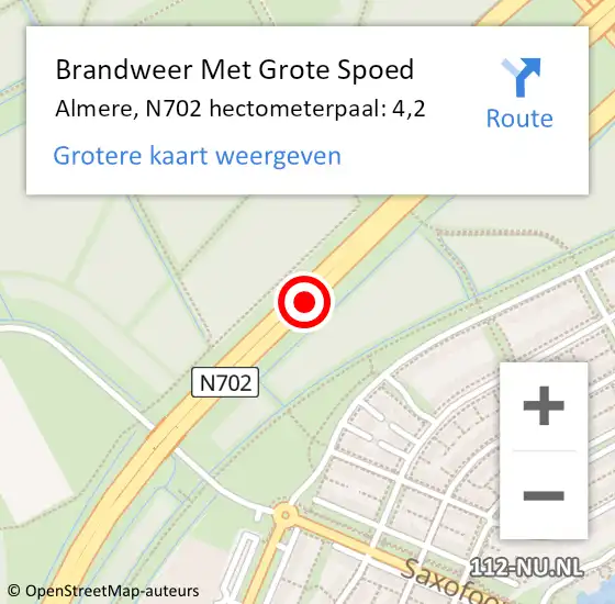 Locatie op kaart van de 112 melding: Brandweer Met Grote Spoed Naar Almere, N702 hectometerpaal: 4,2 op 21 april 2022 13:07