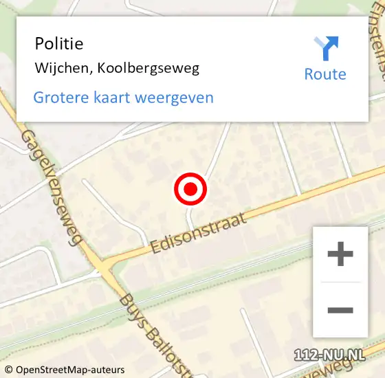 Locatie op kaart van de 112 melding: Politie Wijchen, Koolbergseweg op 21 april 2022 13:21