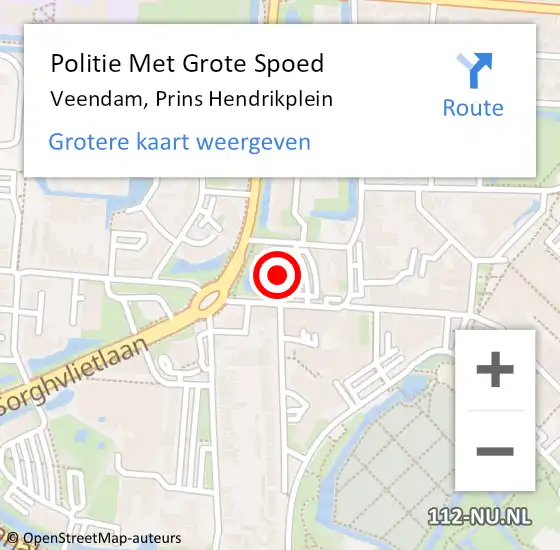 Locatie op kaart van de 112 melding: Politie Met Grote Spoed Naar Veendam, Prins Hendrikplein op 21 april 2022 13:27