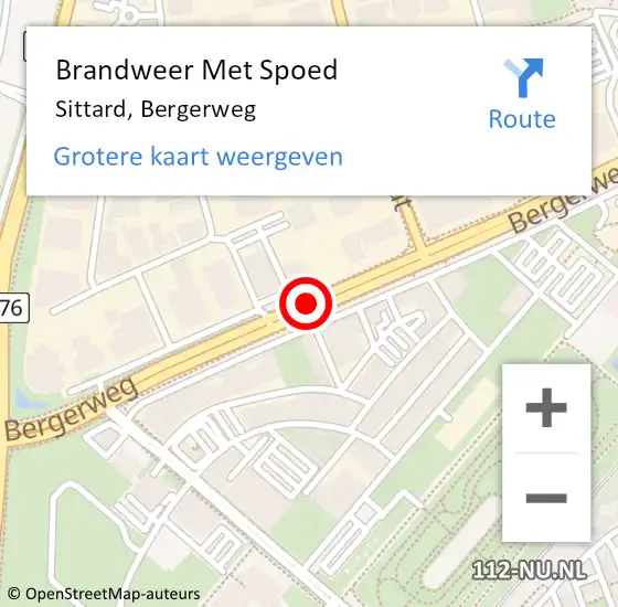 Locatie op kaart van de 112 melding: Brandweer Met Spoed Naar Sittard, Bergerweg op 21 april 2022 13:28