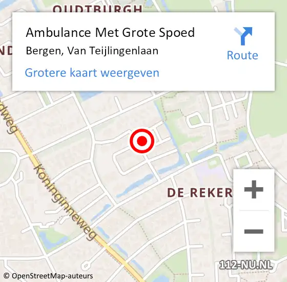 Locatie op kaart van de 112 melding: Ambulance Met Grote Spoed Naar Bergen, Van Teijlingenlaan op 21 april 2022 13:59