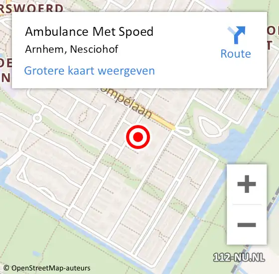 Locatie op kaart van de 112 melding: Ambulance Met Spoed Naar Arnhem, Nesciohof op 21 april 2022 14:06