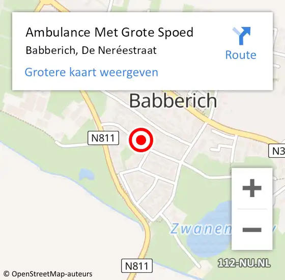 Locatie op kaart van de 112 melding: Ambulance Met Grote Spoed Naar Babberich, De Neréestraat op 21 april 2022 14:17