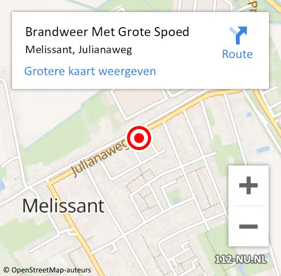 Locatie op kaart van de 112 melding: Brandweer Met Grote Spoed Naar Melissant, Julianaweg op 21 april 2022 14:25