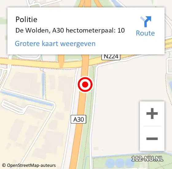 Locatie op kaart van de 112 melding: Politie De Wolden, A30 hectometerpaal: 10 op 21 april 2022 14:30