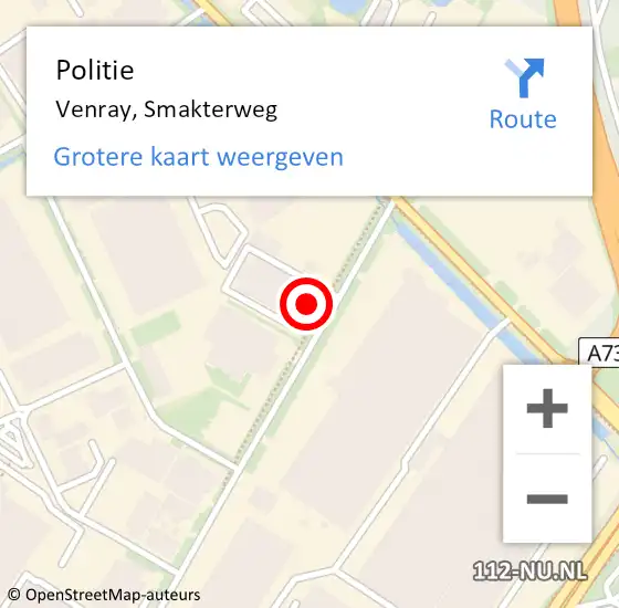 Locatie op kaart van de 112 melding: Politie Venray, Smakterweg op 21 april 2022 14:51