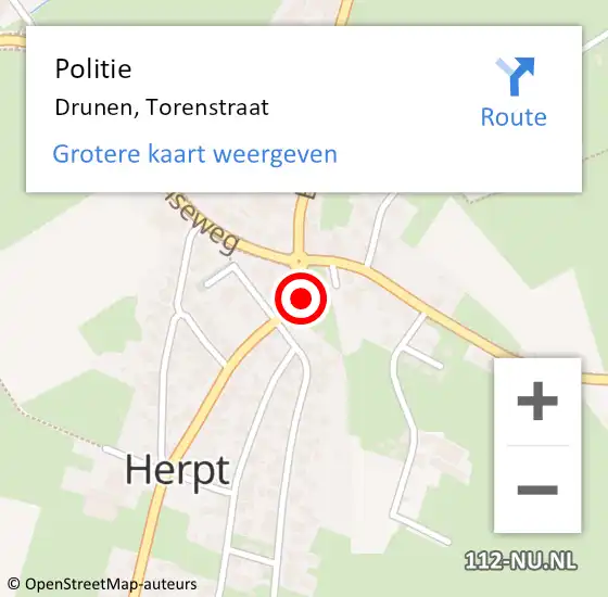 Locatie op kaart van de 112 melding: Politie Drunen, Torenstraat op 21 april 2022 14:58