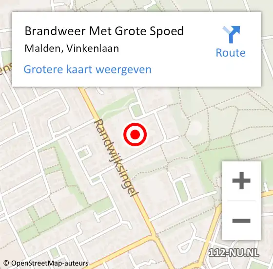 Locatie op kaart van de 112 melding: Brandweer Met Grote Spoed Naar Malden, Vinkenlaan op 21 april 2022 15:00