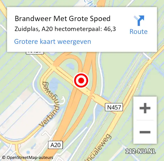 Locatie op kaart van de 112 melding: Brandweer Met Grote Spoed Naar Zuidplas, A20 hectometerpaal: 46,3 op 21 april 2022 15:03