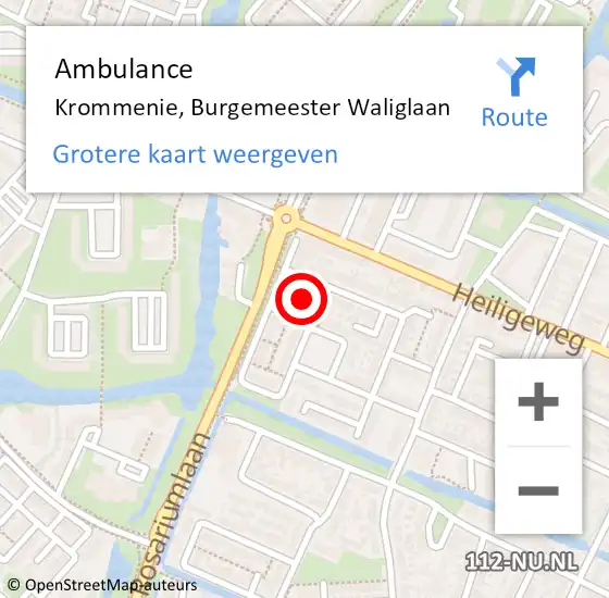 Locatie op kaart van de 112 melding: Ambulance Krommenie, Burgemeester Waliglaan op 21 april 2022 15:08