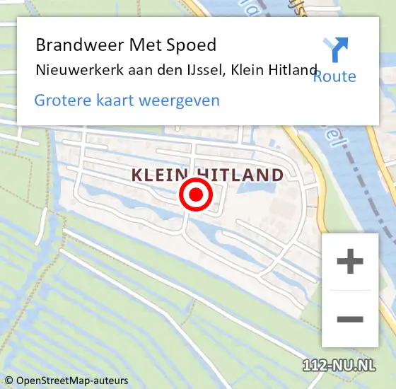 Locatie op kaart van de 112 melding: Brandweer Met Spoed Naar Nieuwerkerk aan den IJssel, Klein Hitland op 21 april 2022 15:20