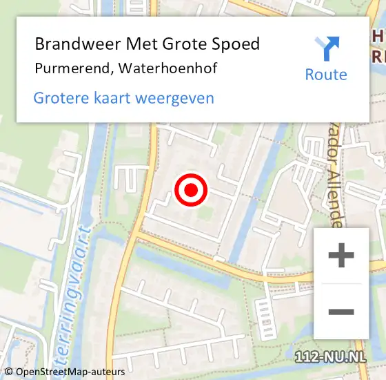 Locatie op kaart van de 112 melding: Brandweer Met Grote Spoed Naar Purmerend, Waterhoenhof op 21 april 2022 15:31