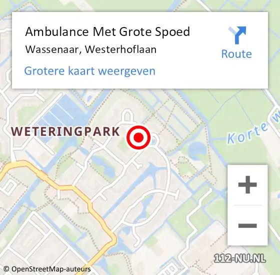 Locatie op kaart van de 112 melding: Ambulance Met Grote Spoed Naar Wassenaar, Westerhoflaan op 21 april 2022 15:34
