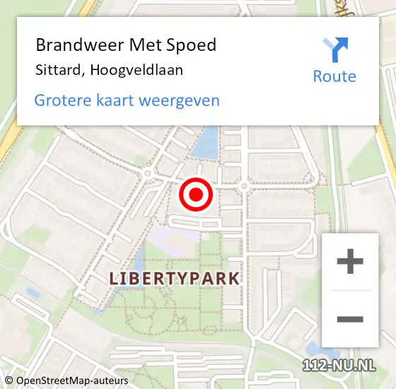 Locatie op kaart van de 112 melding: Brandweer Met Spoed Naar Sittard, Hoogveldlaan op 21 april 2022 15:35