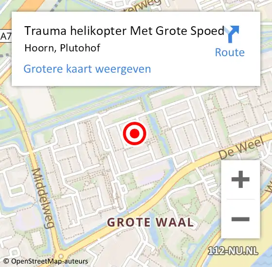 Locatie op kaart van de 112 melding: Trauma helikopter Met Grote Spoed Naar Hoorn, Plutohof op 21 april 2022 15:39