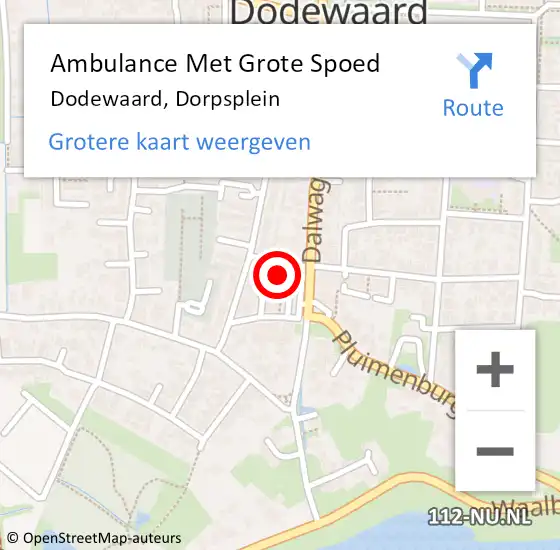 Locatie op kaart van de 112 melding: Ambulance Met Grote Spoed Naar Dodewaard, Dorpsplein op 21 april 2022 15:41