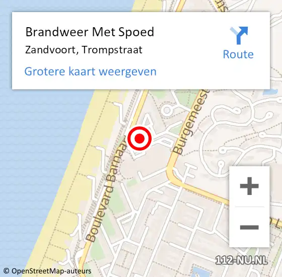 Locatie op kaart van de 112 melding: Brandweer Met Spoed Naar Zandvoort, Trompstraat op 21 april 2022 16:09