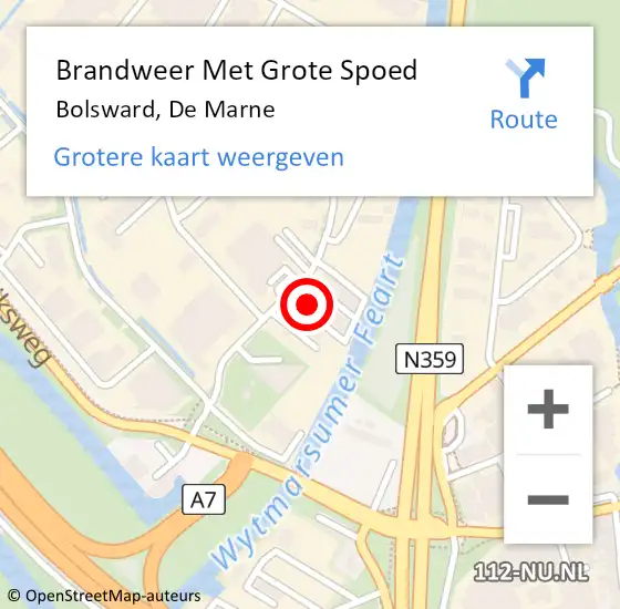 Locatie op kaart van de 112 melding: Brandweer Met Grote Spoed Naar Bolsward, De Marne op 21 april 2022 16:10