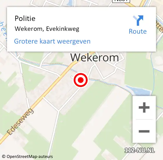 Locatie op kaart van de 112 melding: Politie Wekerom, Evekinkweg op 21 april 2022 16:25