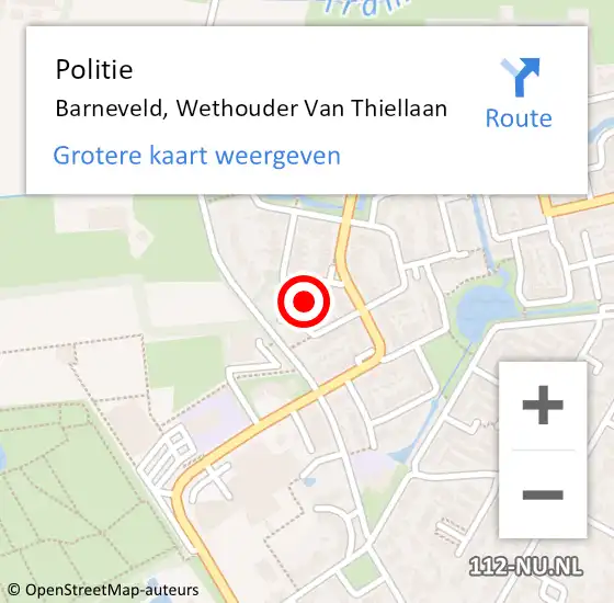 Locatie op kaart van de 112 melding: Politie Barneveld, Wethouder Van Thiellaan op 21 april 2022 16:30