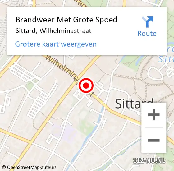 Locatie op kaart van de 112 melding: Brandweer Met Grote Spoed Naar Sittard, Wilhelminastraat op 21 april 2022 16:31