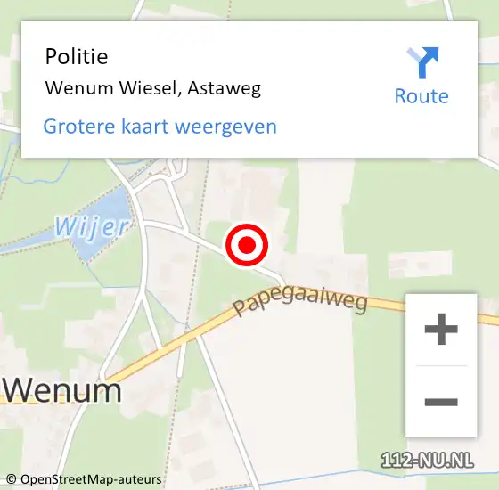 Locatie op kaart van de 112 melding: Politie Wenum Wiesel, Astaweg op 21 april 2022 16:49