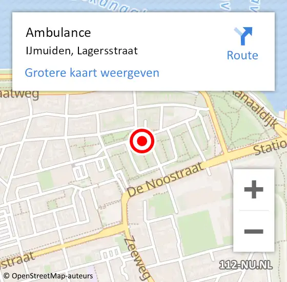 Locatie op kaart van de 112 melding: Ambulance IJmuiden, Lagersstraat op 21 april 2022 17:10