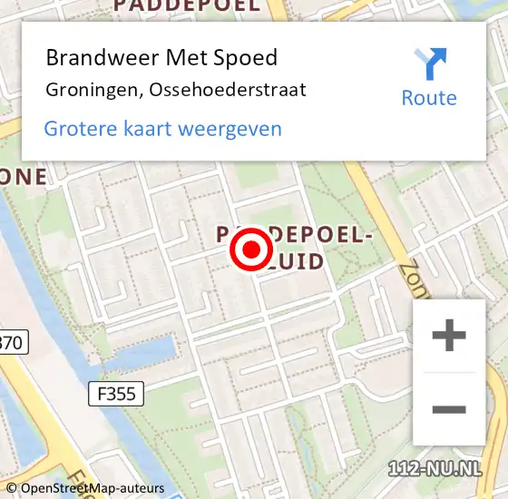 Locatie op kaart van de 112 melding: Brandweer Met Spoed Naar Groningen, Ossehoederstraat op 21 april 2022 17:17